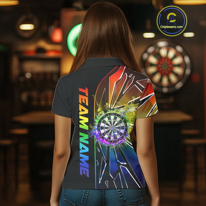 Personalized Rainbow Colorful Break Glass Womens Dart Shirts Custom Darts Jersey Team Polo & 1/4 Zip TDM5158