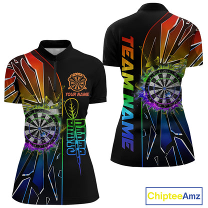 Personalized Rainbow Colorful Break Glass Womens Dart Shirts Custom Darts Jersey Team Polo & 1/4 Zip TDM5158