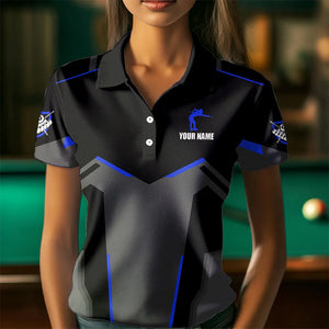 Billiard Jerseys For Women Custom Polo & Quarter-Zip Billiard Shirts, Team Pooler Short Sleeve |Blue TDM3385