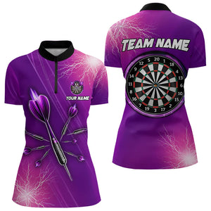 Purple Thunder Lightning Light Darts Polo & Quarter Zip Custom Darts Shirts For Women Darts Jerseys TDM3391