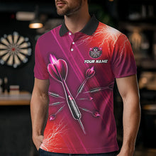 Load image into Gallery viewer, Red Thunder Lightning Light Darts Polo &amp; Quarter Zip Custom Darts Shirts For Men Darts Jerseys TDM3392