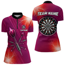 Load image into Gallery viewer, Red Thunder Lightning Light Darts Polo &amp; Quarter Zip Custom Darts Shirts For Women Darts Jerseys TDM3392