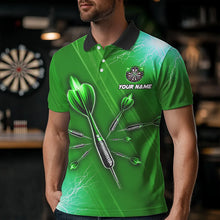 Load image into Gallery viewer, Green Thunder Lightning Light Darts Polo &amp; Quarter Zip Custom Darts Shirts For Men Darts Jerseys TDM3393