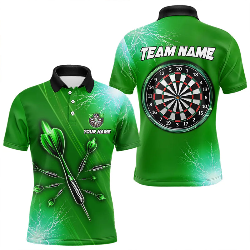 Green Thunder Lightning Light Darts Polo & Quarter Zip Custom Darts Shirts For Men Darts Jerseys TDM3393