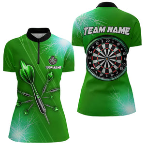 Green Thunder Lightning Light Darts Polo & Quarter Zip Custom Darts Shirts For Women Darts Jerseys TDM3393