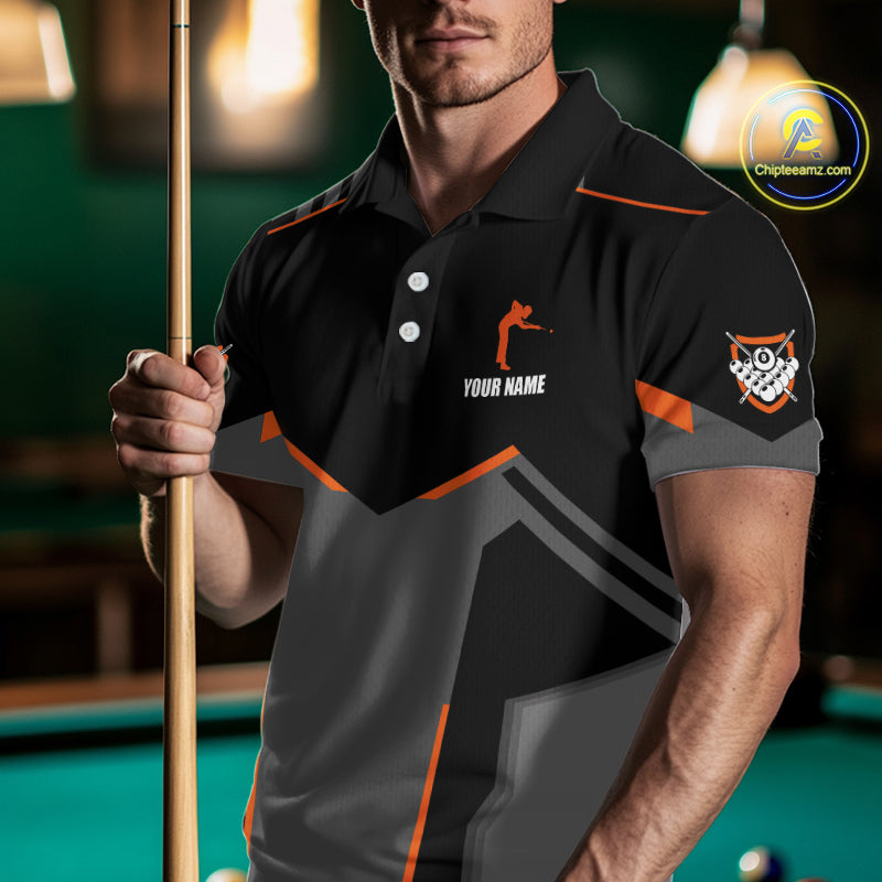 8 Ball Billiard Jerseys For Men Custom Polo & Quarter-Zip Billiard Shirts, Pool Team Shirt|Orange TDM5881