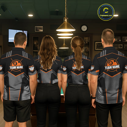 8 Ball Billiard Jerseys For Men Custom Polo & Quarter-Zip Billiard Shirts, Pool Team Shirt|Orange TDM5881