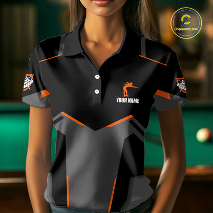 8 Ball Billiard Jerseys For Women Custom Polo & Quarter-Zip Billiard Shirts, Pool Team Shirt|Orange TDM5881