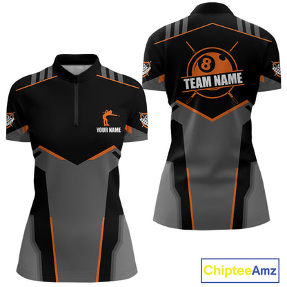 8 Ball Billiard Jerseys For Women Custom Polo & Quarter-Zip Billiard Shirts, Pool Team Shirt|Orange TDM5881