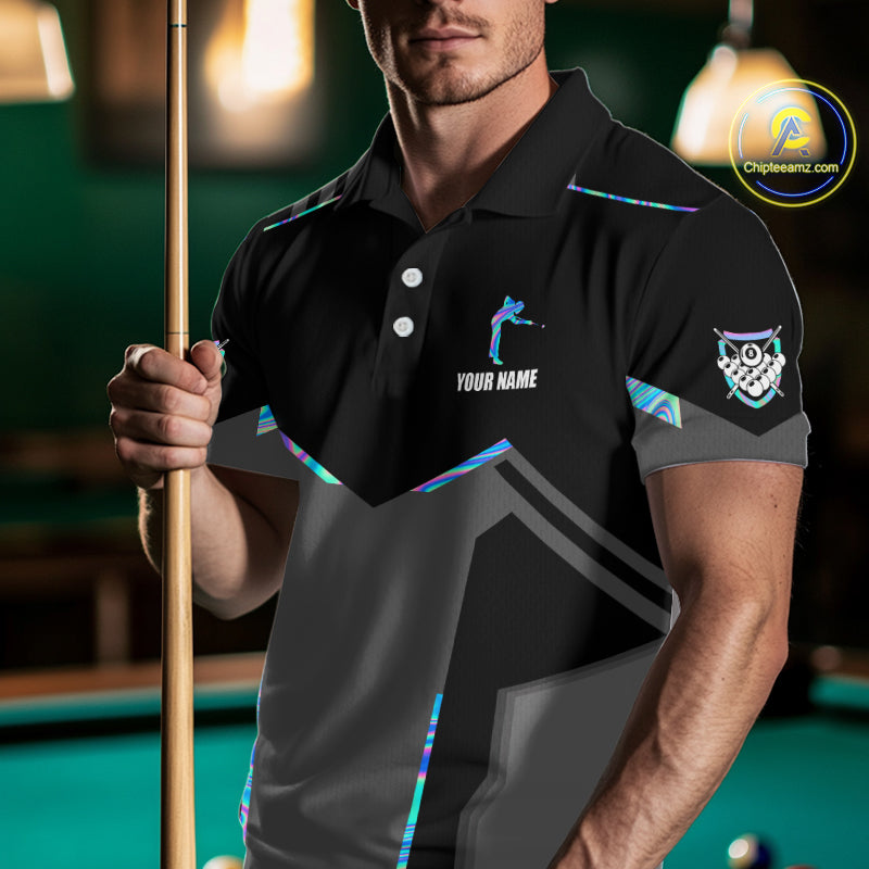 Holographic 8 Ball Billiard Jersey For Men Custom Polo & 1/4 Zip Billiard Shirts, Pool Team Shirt TDM5882