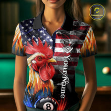 Load image into Gallery viewer, American Flag Smoke Rooster Billiard Shirt For Women Custom 8 Ball Pool Team Jersey Polo &amp; 1/4 Zip TDM5883