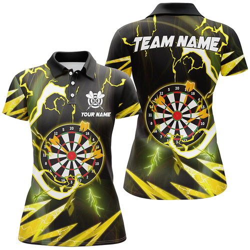Personalized Yellow Dart Board Thunder Lightning Dart Polo Shirts For Women Custom Dart Team Jerseys TDM1204