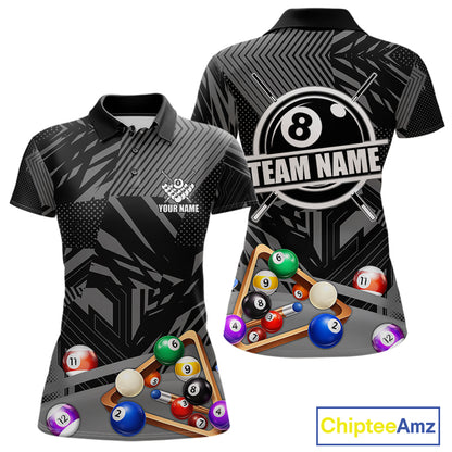 Black 8 Ball Billiard Shirt For Women Custom Billiard Tournament Pool Team Jersey Polo & 1/4 Zip TDM6023