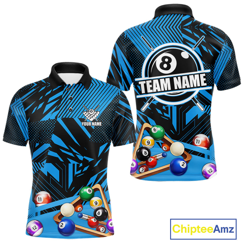 Blue 8 Ball Billiard Shirt For Men Custom Billiard Tournament Pool Team Jersey Polo & 1/4 Zip TDM6024