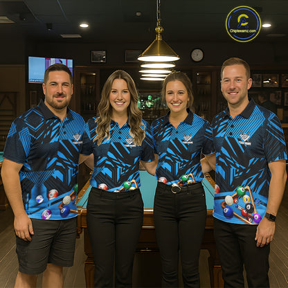 Blue 8 Ball Billiard Shirt For Men Custom Billiard Tournament Pool Team Jersey Polo & 1/4 Zip TDM6024