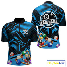 Load image into Gallery viewer, Blue 8 Ball Billiard Shirt For Men Custom Billiard Tournament Pool Team Jersey Polo &amp; 1/4 Zip TDM6024