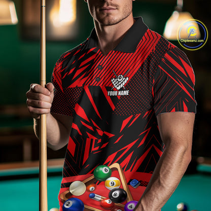 Red 8 Ball Billiard Shirt For Men Custom Billiard Tournament Pool Team Jersey Polo & 1/4 Zip TDM6025