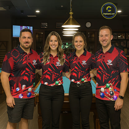 Red 8 Ball Billiard Shirt For Men Custom Billiard Tournament Pool Team Jersey Polo & 1/4 Zip TDM6025