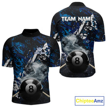 Load image into Gallery viewer, Custom Blue Camo 8 Ball Pool Smoke Billiard Shirt For Men, Billiard Team Jersey Polo &amp; 1/4 Zip TDM6031