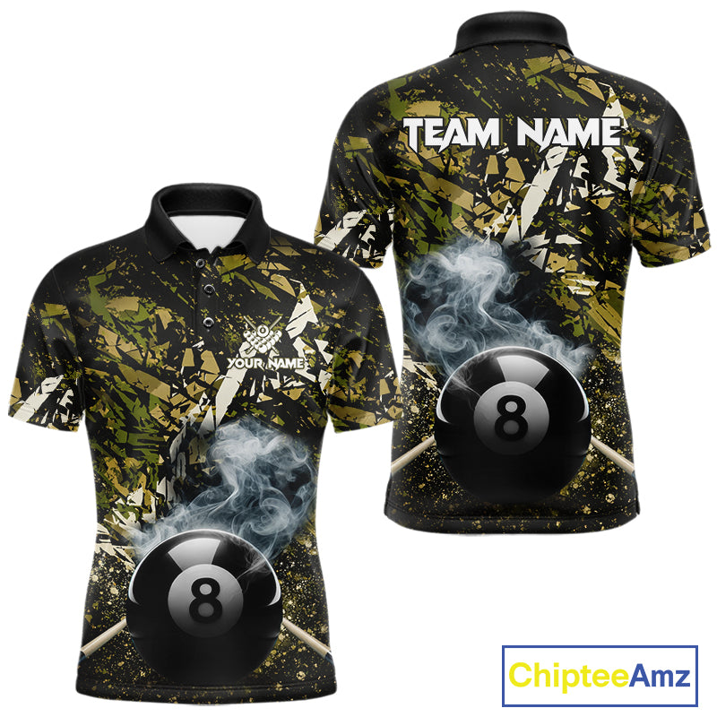 Custom Green Camo 8 Ball Pool Smoke Billiard Shirt For Men, Billiard Team Jersey Polo & 1/4 Zip TDM6032