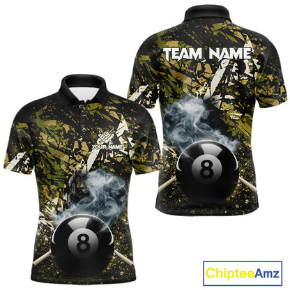 Custom Green Camo 8 Ball Pool Smoke Billiard Shirt For Men, Billiard Team Jersey Polo & 1/4 Zip TDM6032