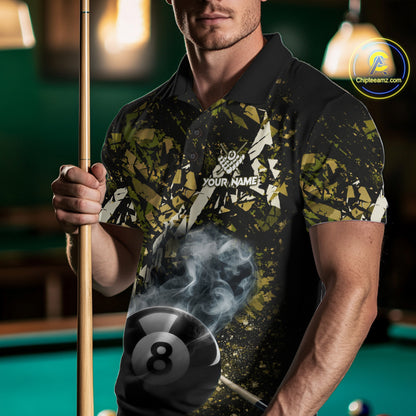 Custom Green Camo 8 Ball Pool Smoke Billiard Shirt For Men, Billiard Team Jersey Polo & 1/4 Zip TDM6032