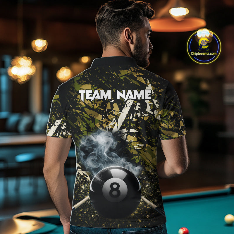 Custom Green Camo 8 Ball Pool Smoke Billiard Shirt For Men, Billiard Team Jersey Polo & 1/4 Zip TDM6032