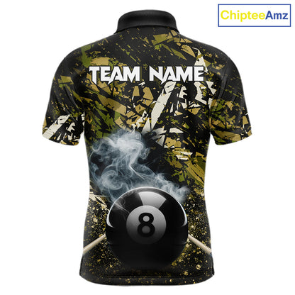Custom Green Camo 8 Ball Pool Smoke Billiard Shirt For Men, Billiard Team Jersey Polo & 1/4 Zip TDM6032
