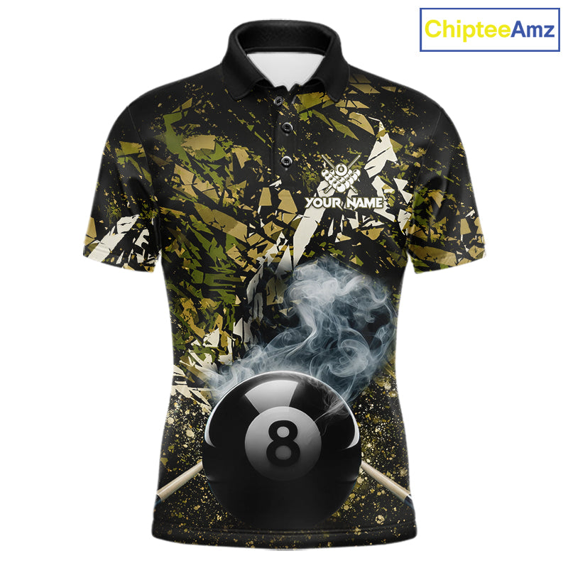 Custom Green Camo 8 Ball Pool Smoke Billiard Shirt For Men, Billiard Team Jersey Polo & 1/4 Zip TDM6032