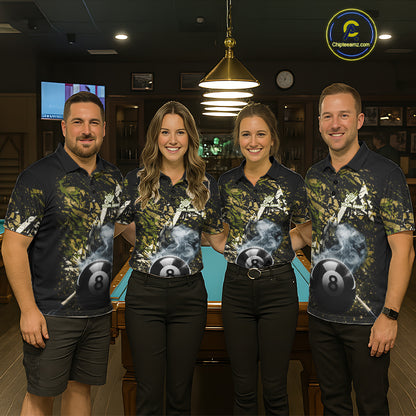 Custom Green Camo 8 Ball Pool Smoke Billiard Shirt For Men, Billiard Team Jersey Polo & 1/4 Zip TDM6032
