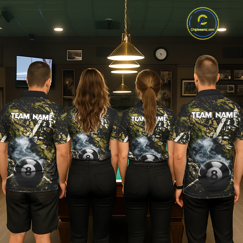 Custom Green Camo 8 Ball Pool Smoke Billiard Shirt For Men, Billiard Team Jersey Polo & 1/4 Zip TDM6032