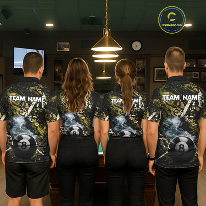 Custom Green Camo 8 Ball Pool Smoke Billiard Shirt For Men, Billiard Team Jersey Polo & 1/4 Zip TDM6032
