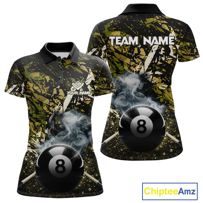Custom Green Camo 8 Ball Pool Smoke Billiard Shirt For Women, Billiard Team Jersey Polo & 1/4 Zip TDM6032