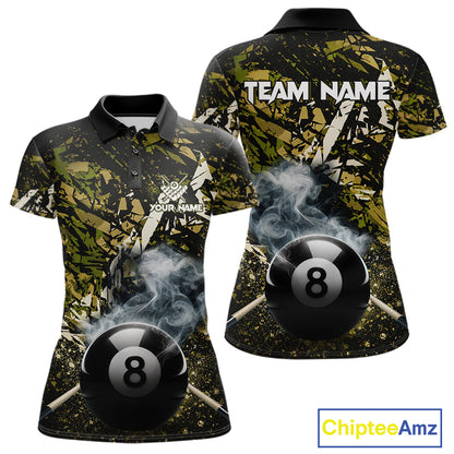 Custom Green Camo 8 Ball Pool Smoke Billiard Shirt For Women, Billiard Team Jersey Polo & 1/4 Zip TDM6032