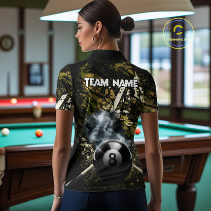 Custom Green Camo 8 Ball Pool Smoke Billiard Shirt For Women, Billiard Team Jersey Polo & 1/4 Zip TDM6032