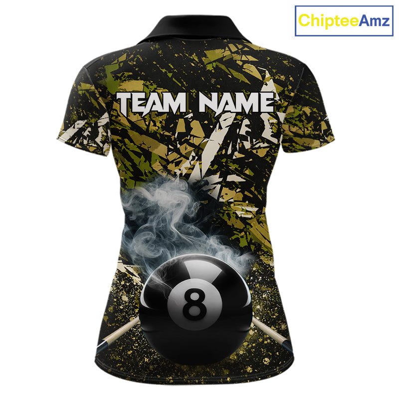 Custom Green Camo 8 Ball Pool Smoke Billiard Shirt For Women, Billiard Team Jersey Polo & 1/4 Zip TDM6032