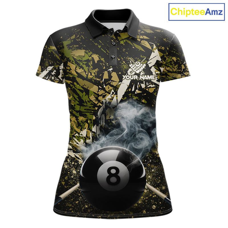 Custom Green Camo 8 Ball Pool Smoke Billiard Shirt For Women, Billiard Team Jersey Polo & 1/4 Zip TDM6032
