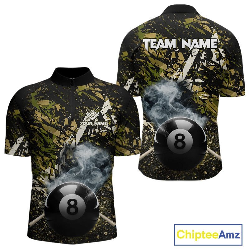 Custom Green Camo 8 Ball Pool Smoke Billiard Shirt For Men, Billiard Team Jersey Polo & 1/4 Zip TDM6032