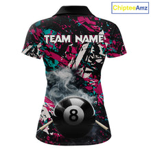 Load image into Gallery viewer, Custom Pink And Teal Camo 8 Ball Smoke Billiard Shirt For Women, Pool Team Jersey Polo &amp; 1/4 Zip TDM6033
