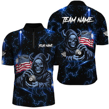 Load image into Gallery viewer, Blue Skull Thunder Lightning US Flag Custom Men Billiard Shirts, Patriotic Billiard Team Jerseys TDM1973