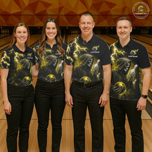 Load image into Gallery viewer, Bowling team wearing matching yellow grim reaper lightning bowling jerseys front view.