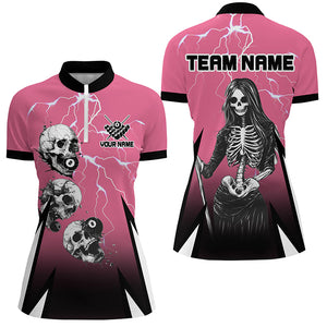 Death Skeleton Play Pool Custom Lightning Pink Billiard Shirts For Women, Funny Billiard Shirt Gifts TDM2175