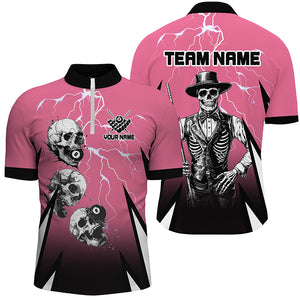 Death Skeleton Play Pool Custom Lightning Pink Billiard Shirts For Men, Funny Billiard Shirt Gifts TDM2175