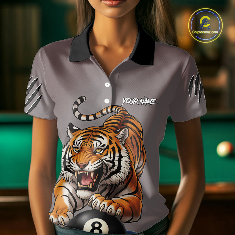 Personalized Funny Tiger 8 Ball, 9 Ball & 10 Ball Billiard Shirt For Women Custom Pool Team Jersey TDM4972