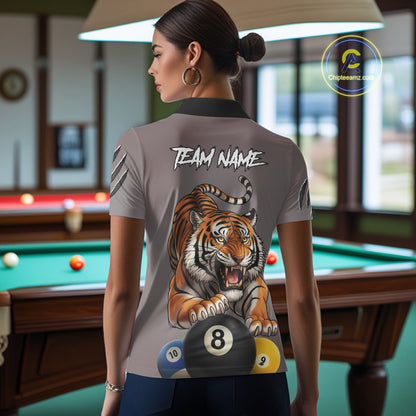 Personalized Funny Tiger 8 Ball, 9 Ball & 10 Ball Billiard Shirt For Women Custom Pool Team Jersey TDM4972