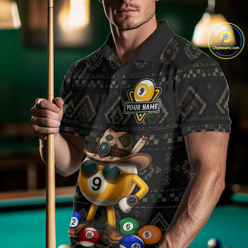 Funny Cowboy 9 Ball Pool Tribal Billiard Shirts For Men Custom Billiard Jersey, Pool Player Gift TDM7811