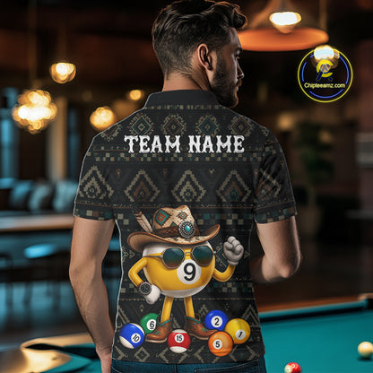 Funny Cowboy 9 Ball Pool Tribal Billiard Shirts For Men Custom Billiard Jersey, Pool Player Gift TDM7811
