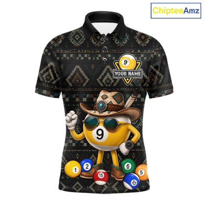 Funny Cowboy 9 Ball Pool Tribal Billiard Shirts For Men Custom Billiard Jersey, Pool Player Gift TDM7811