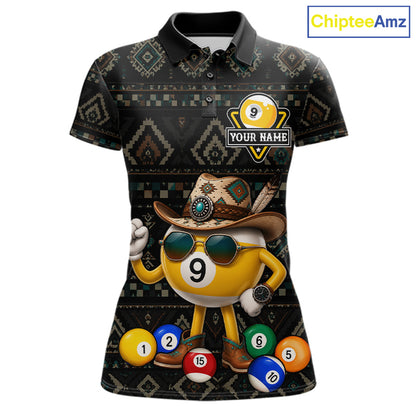 Funny Cowboy 9 Ball Pool Tribal Billiard Shirts For Women Custom Billiard Jersey, Pool Player Gift TDM7811