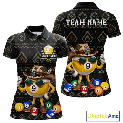 Funny Cowboy 9 Ball Pool Tribal Billiard Shirts For Women Custom Billiard Jersey, Pool Player Gift TDM7811